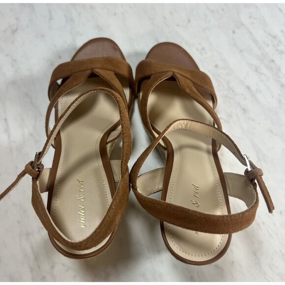 Violet & Red NEW Suede Leather Upper Wedge Strappy Sandal Women's 10M Brown - Picture 6 of 6